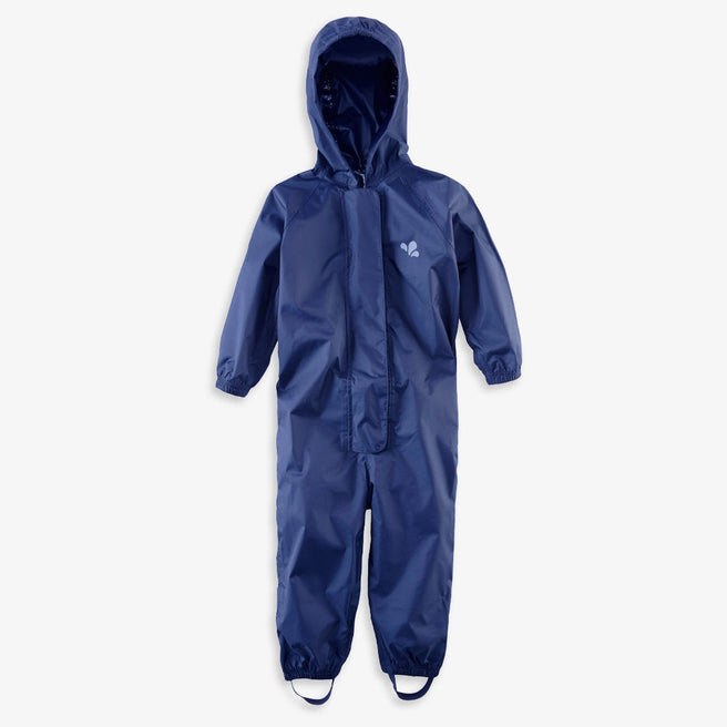 Originals Waterproof Puddle Suit Navy in a studio shot, a waterproof, one-piece garment designed to protect against the elements.